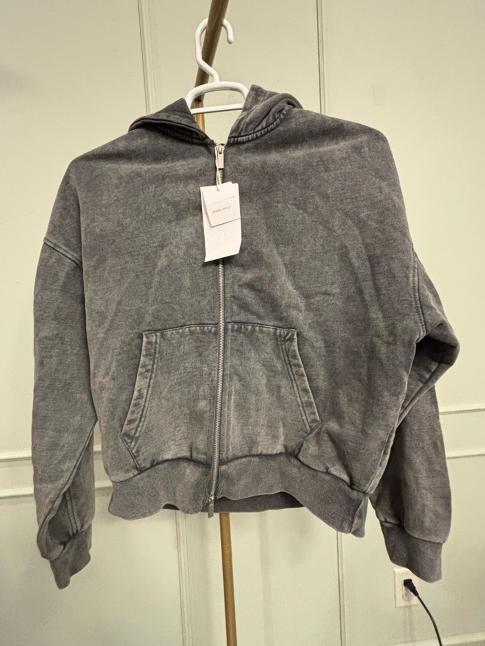 Zara Washed Gray Full-Zip Hooded Sweatshirt MSRP $70 NWT Small - Picture 2 of 4